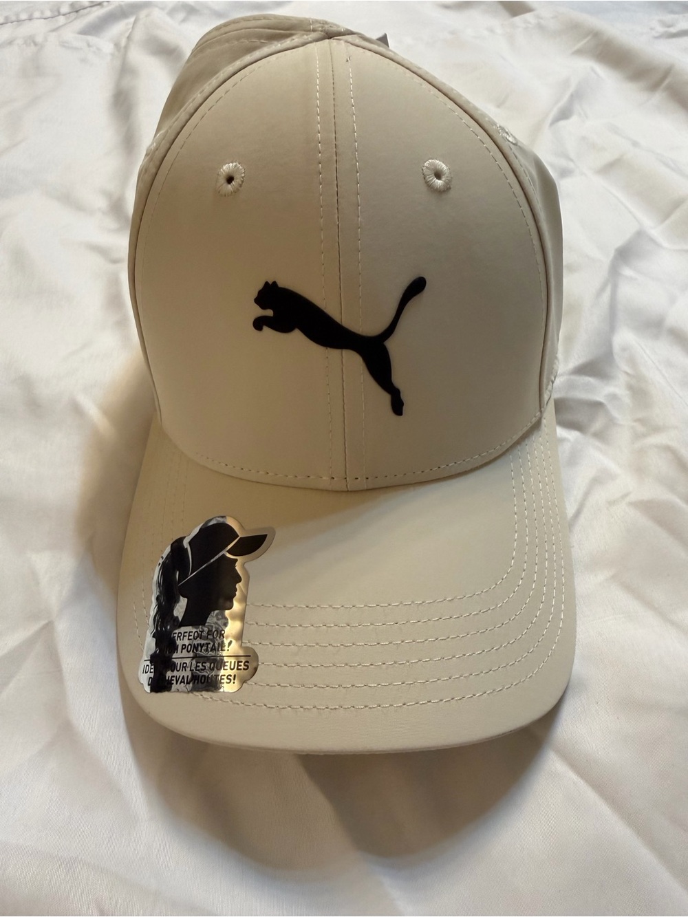 Puma Women's Cream Baseball Cap with Black Puma Logo/Good For High Ponytails